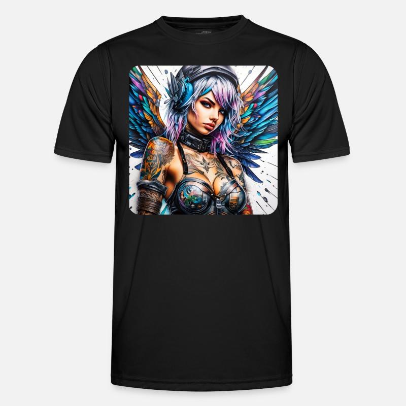 Cooler Cyberpunk Engel mit Kopfhörer - Männer Funktions-T-Shirt - Schwarz