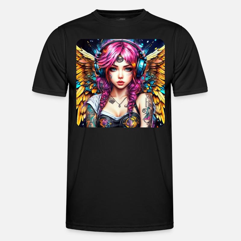 Cooler Cyberpunk Engel mit Kopfhörer - Männer Funktions-T-Shirt - Schwarz