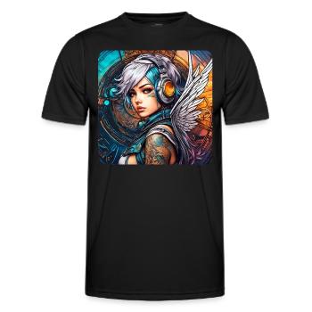 Cooler Cyberpunk Engel mit Kopfhörer - Männer Funktions-T-Shirt - Schwarz - Vorne - AI Model Male 178 dark (178cm)