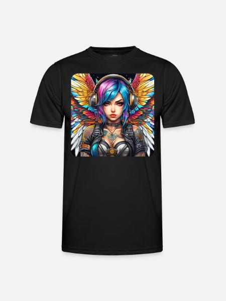 Cool cyberpunk angel with headphones - Men's Functional T-Shirt - black