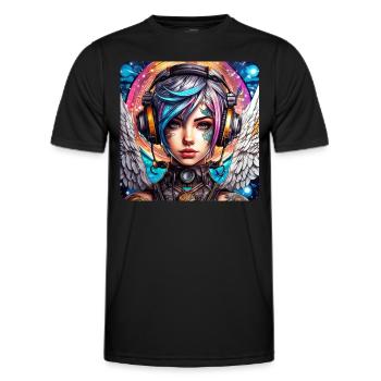 Ange cyberpunk cool avec des écouteurs - T-shirt sport Homme - noir - Devant - AI Model Male 178 dark (178cm)
