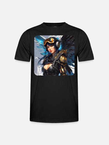 Cool cyberpunk angel with headphones - Men's Functional T-Shirt - black