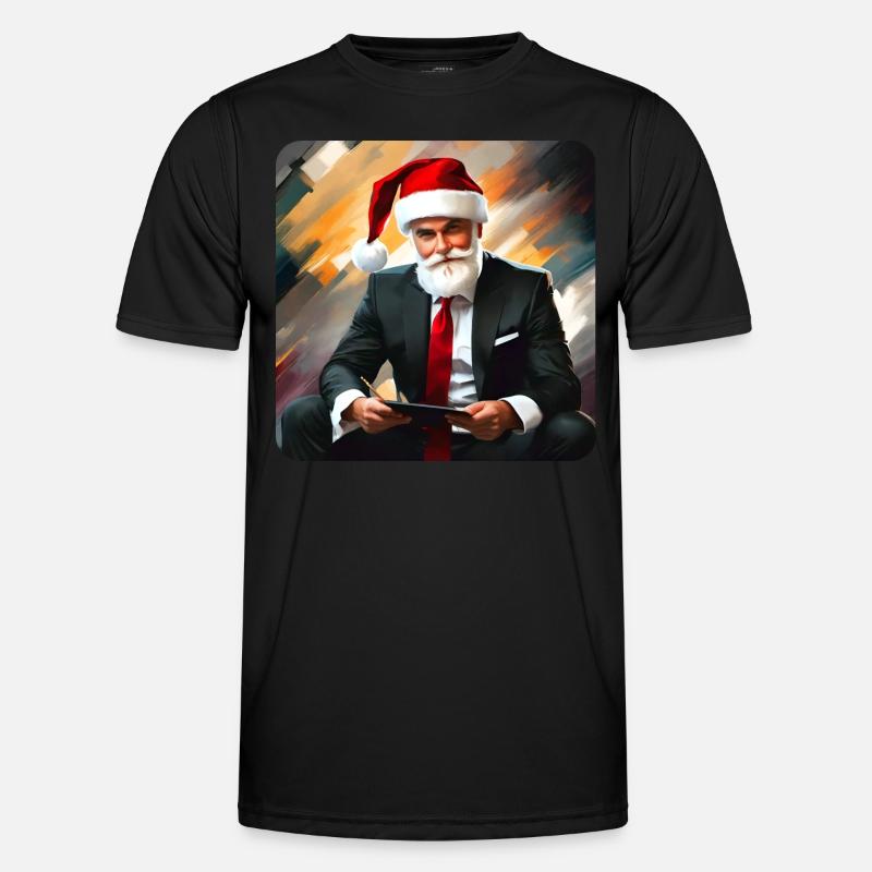 Cooler moderner Weihnachtsmann im Anzug und Tablet Männer Funktions-T-Shirt