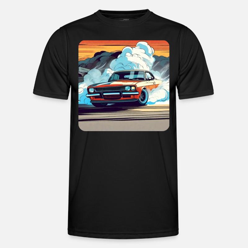 Oldtimer Drift Auto Turbo Rallye mit Rauch Männer Funktions-T-Shirt