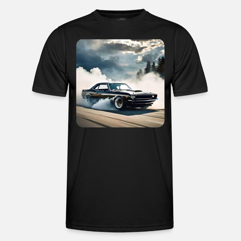 Schwarzes Odtimer Drift Auto Turbo mit Rauch - Männer Funktions-T-Shirt - Schwarz