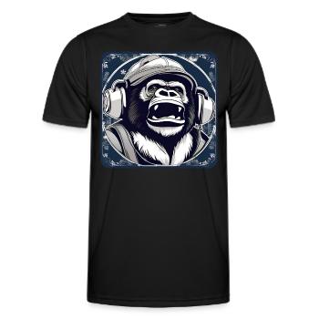 Gorille avec des écouteurs, un chapeau d’hiver et de la neige - T-shirt sport Homme - noir - Devant - AI Model Male 178 dark (178cm)