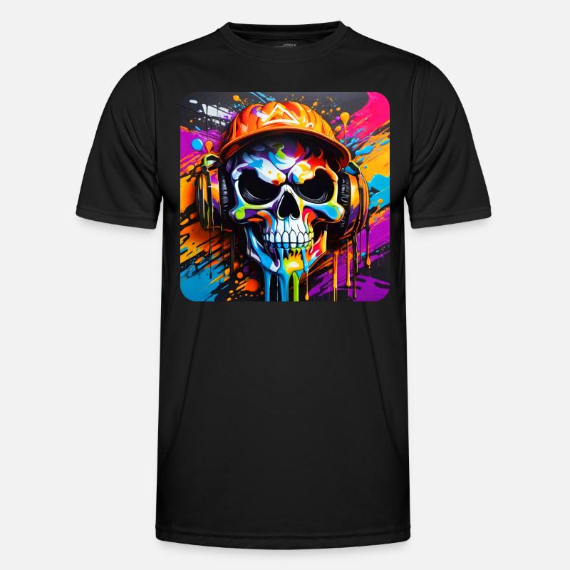 Cool Skull with Headphones Graffiti Style Men's Functional T-Shirt