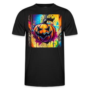 Spooky Halloween Pumpkin Head in Graffiti Style - Men's Functional T-Shirt - black - Front - AI Model Male 178 dark (178cm)