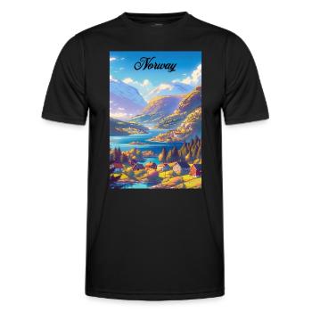 Norvège fjord rétro affiche souvenir vintage - T-shirt sport Homme - noir - Devant - AI Model Male 178 dark (178cm)