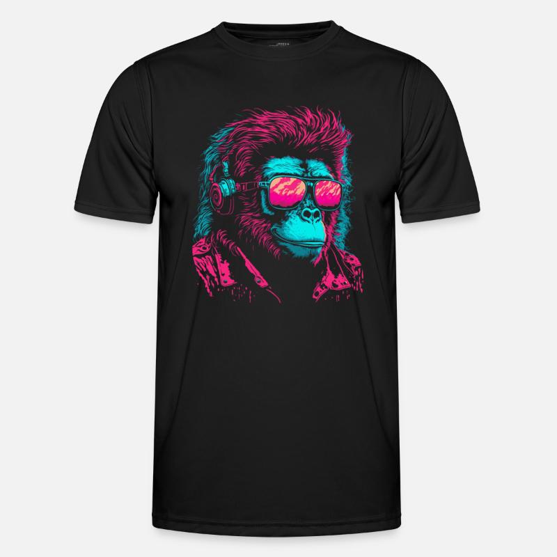 Affe DJ Sonnenbrille Kopfhörer Schimpanse Bunt Männer Funktions-T-Shirt
