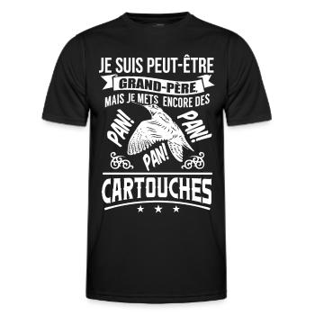 T-shirts | Papy Chasseur | Grand père humour - T-shirt sport Homme - noir - Devant - AI Model Male 178 dark (178cm)