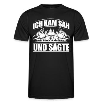 WOODEN SAW CHAINSAW GIFT FOREST FÖRSTER PROFESSION - Men's Functional T-Shirt - black - Front - AI Model Male 178 dark (178cm)
