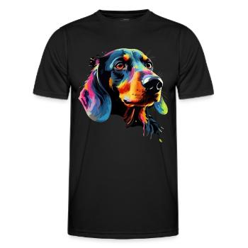 Dackel Hund Teckel Watercolor Art Hundekopf - Männer Funktions-T-Shirt - Schwarz - Vorne - AI Model Male 178 dark (178cm)