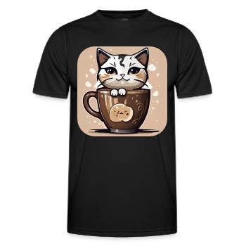 Chat de café mignon - T-shirt sport Homme - noir - Devant - AI Model Male 178 dark (178cm)