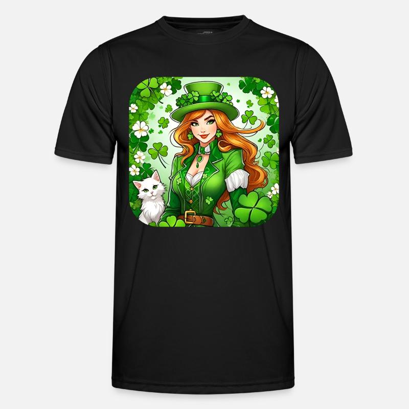 Saint Patrick's Day Leprechaun with Cat Men's Functional T-Shirt