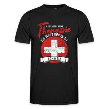 Ich brauche keine Therapie ich muss in die Schweiz - Männer Funktions-T-Shirt - Schwarz - Vorne - AI Model Male 178 dark (178cm)