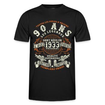 anniversaire 1933 - 90 ans - T-shirt sport Homme - noir - Devant - AI Model Male 178 dark (178cm)