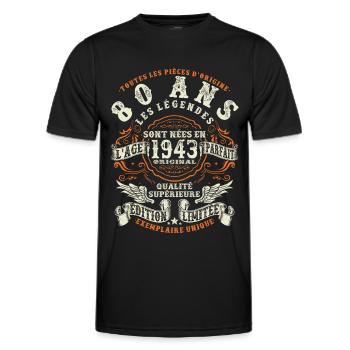 anniversaire 1943 - 80 ans - T-shirt sport Homme - noir - Devant - AI Model Male 178 dark (178cm)