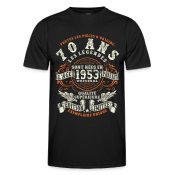 anniversaire 1953 - 70 ans - T-shirt sport Homme - noir - Devant - AI Model Male 178 dark (178cm)