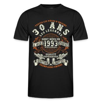 anniversaire 1993 - 30 ans - T-shirt sport Homme - noir - Devant - AI Model Male 178 dark (178cm)