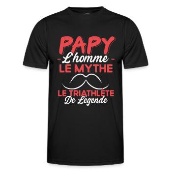 Papy Le Triathlète De Légende Cadeau Triathlon - T-shirt sport Homme - noir - Devant - AI Model Male 178 dark (178cm)