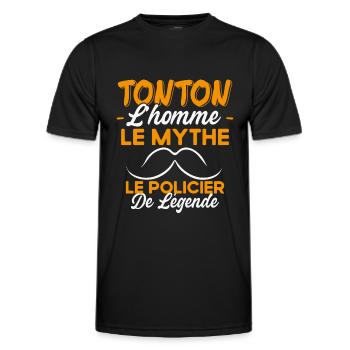 Tonton Le Policier De Légende Cadeau Humour - T-shirt sport Homme - noir - Devant - AI Model Male 178 dark (178cm)