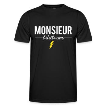Monsieur l'électricien cadeau électricien humour - T-shirt sport Homme - noir - Devant - AI Model Male 178 dark (178cm)