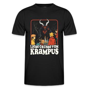LIEBE GRÜSSE VOM KRAMPUS PERCHTEN RETRO KRAMPERL - Männer Funktions-T-Shirt - Schwarz - Vorne - AI Model Male 178 dark (178cm)