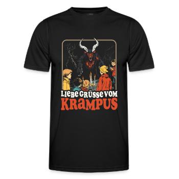 LIEBE GRÜßE VOM KRAMPUS RETRO KRAMPERL PERCHTEN - Männer Funktions-T-Shirt - Schwarz - Vorne - AI Model Male 178 dark (178cm)