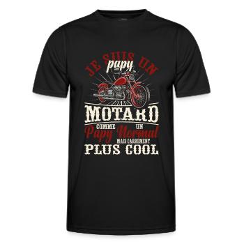 Papy Motard Moto Bike Sport Motocross Cadeau Papa - T-shirt sport Homme - noir - Devant - AI Model Male 178 dark (178cm)