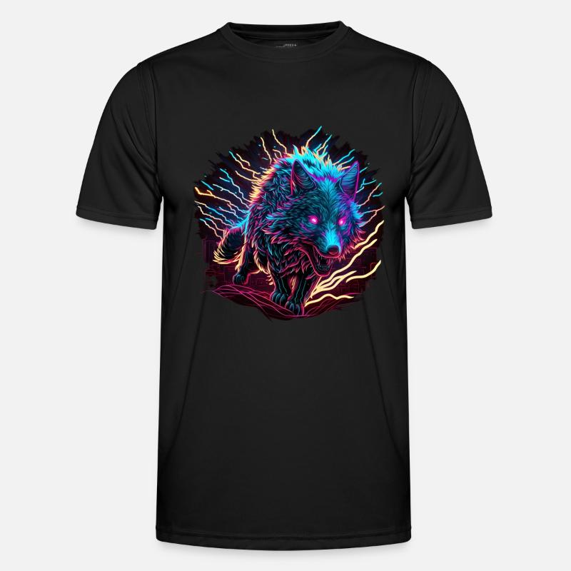 Wolf Neon Illustration Synthwave Art - Men's Functional T-Shirt - black
