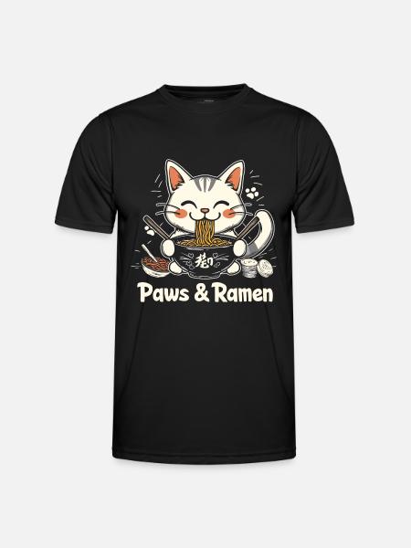 Funny Cat Paws and Ramen Kawai - Men's Functional T-Shirt - black