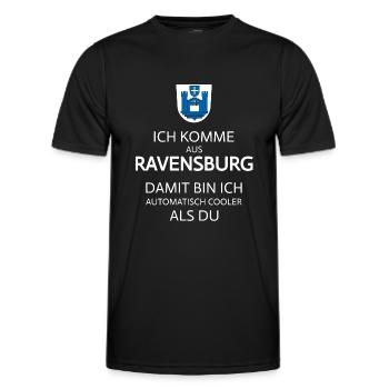 I'm from Ravensburg, Upper Swabia - Men's Functional T-Shirt - black - Front - AI Model Male 178 dark (178cm)