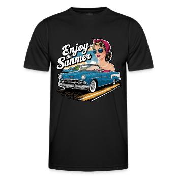 Cabrio Frau Enjoy the Summer 1950er 1960er - Männer Funktions-T-Shirt - Schwarz - Vorne - AI Model Male 178 dark (178cm)