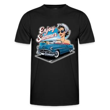 Convertible woman Enjoy the Summer 1950s 1960s - Men's Functional T-Shirt - black - Front - AI Model Male 178 dark (178cm)