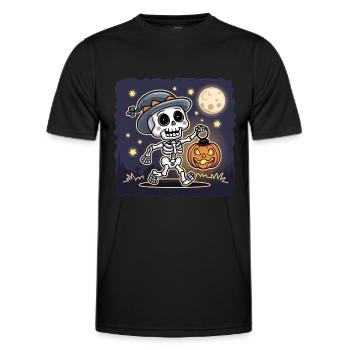 Squelette mignon avec citrouille lanterne Halloween - T-shirt sport Homme - noir - Devant - AI Model Male 178 dark (178cm)