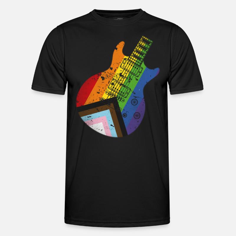 Pride Progress Flag Guitar - Men's Functional T-Shirt - black