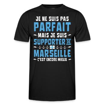 Marseille Football Je ne suis pas parfait mais - T-shirt sport Homme - noir - Devant - AI Model Male 178 dark (178cm)