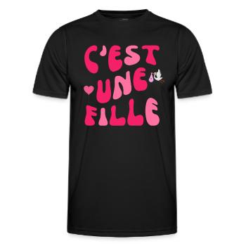 C'est une fille grossesse enceinte bébé - T-shirt sport Homme - noir - Devant - AI Model Male 178 dark (178cm)