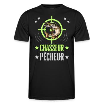 Chasseur Pêcheur Cible Brochet - T-shirt sport Homme - noir - Devant - AI Model Male 178 dark (178cm)