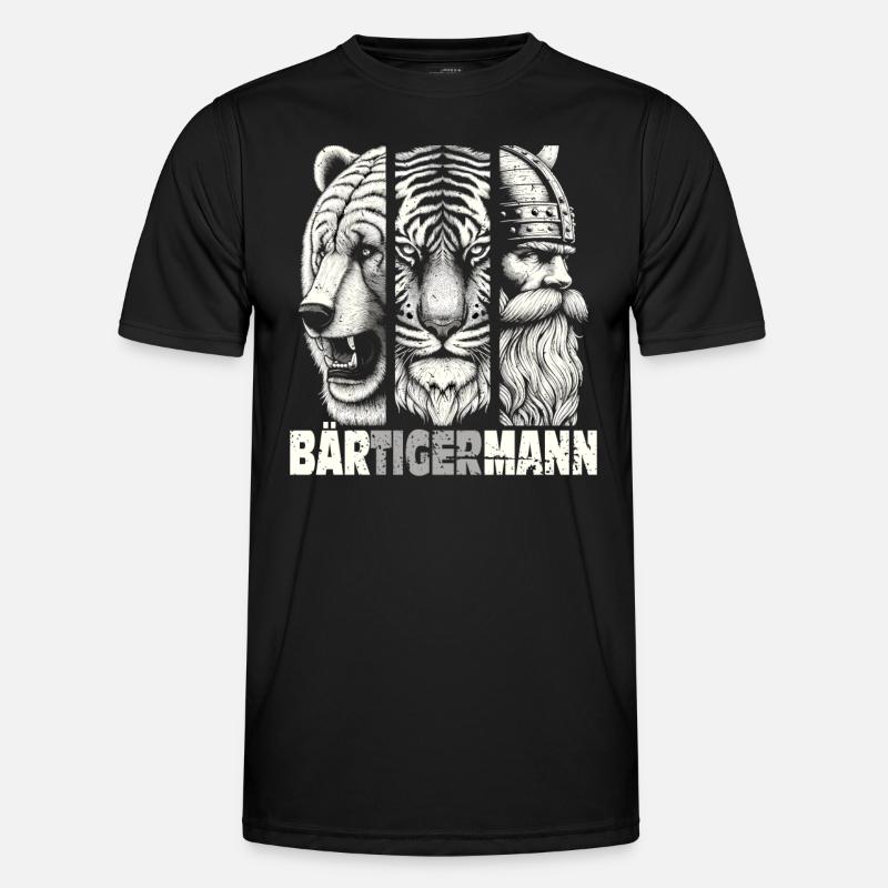 Bärtigermann Bär Tiger Mann Geschenk Bart Sprüche - Männer Funktions-T-Shirt - Schwarz