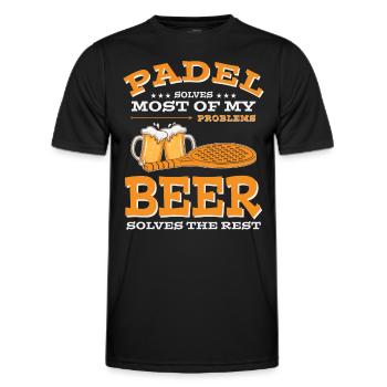 Padel and Beer Funny Paddle Tennis Saying - Men's Functional T-Shirt - black - Front - AI Model Male 178 dark (178cm)