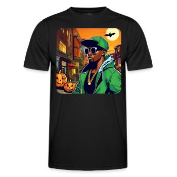 Mann im Hip Hop Style mit Kürbis und Fledermaus - Männer Funktions-T-Shirt - Schwarz - Vorne - AI Model Male 178 dark (178cm)
