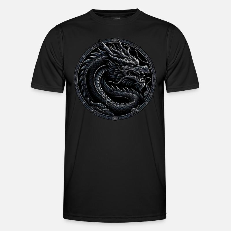 Monochromer Mythos: Schwarzer Drache Männer Funktions-T-Shirt
