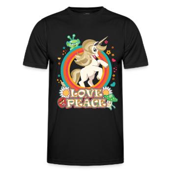Licorne Amour et Paix - Flowerpower Hippie Design - T-shirt sport Homme - noir - Devant - AI Model Male 178 dark (178cm)