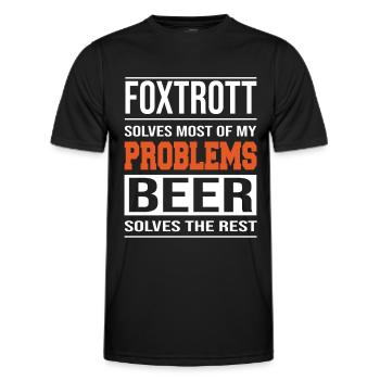 Foxtrot solves problems, beer solves the rest - Men's Functional T-Shirt - black - Front - AI Model Male 178 dark (178cm)