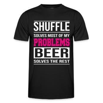 Shuffle résout les problèmes, la bière résout le reste - T-shirt sport Homme - noir - Devant - AI Model Male 178 dark (178cm)