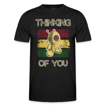 Design amusant « Je pense à toi » avec une poupée vaudou - T-shirt sport Homme - noir - Devant - AI Model Male 178 dark (178cm)