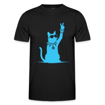 Blaue Rocker Katze – Lustiges Rockmusik Cat Design - Männer Funktions-T-Shirt - Schwarz - Vorne - AI Model Male 178 dark (178cm)