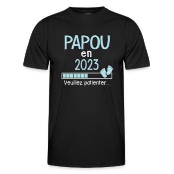 Papou en 2023 Cadeau Futur Papi - T-shirt sport Homme - noir - Devant - AI Model Male 178 dark (178cm)